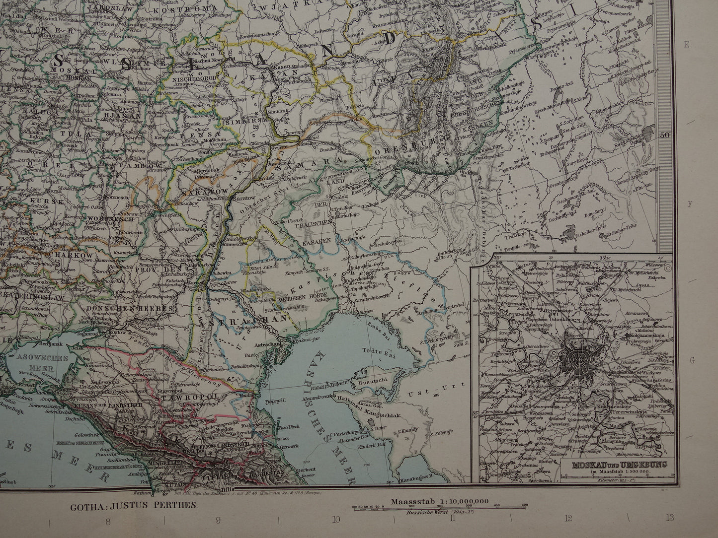 RUSLAND Oude kaart van Europees Rusland uit 1890 originele antieke handgekleurde landkaart
