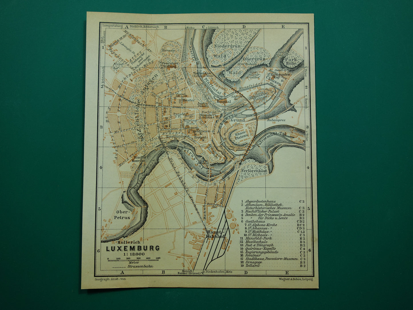 LUXEMBURG oude kaart van Luxembourg Stad uit 1904 kleine originele antieke plattegrond landkaart