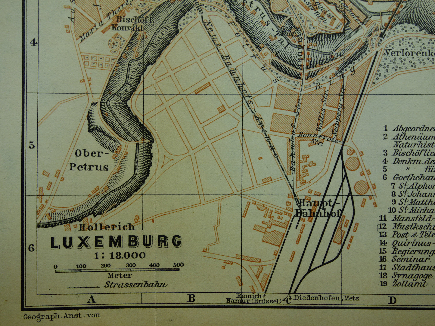 LUXEMBURG oude kaart van Luxembourg Stad uit 1904 kleine originele antieke plattegrond landkaart