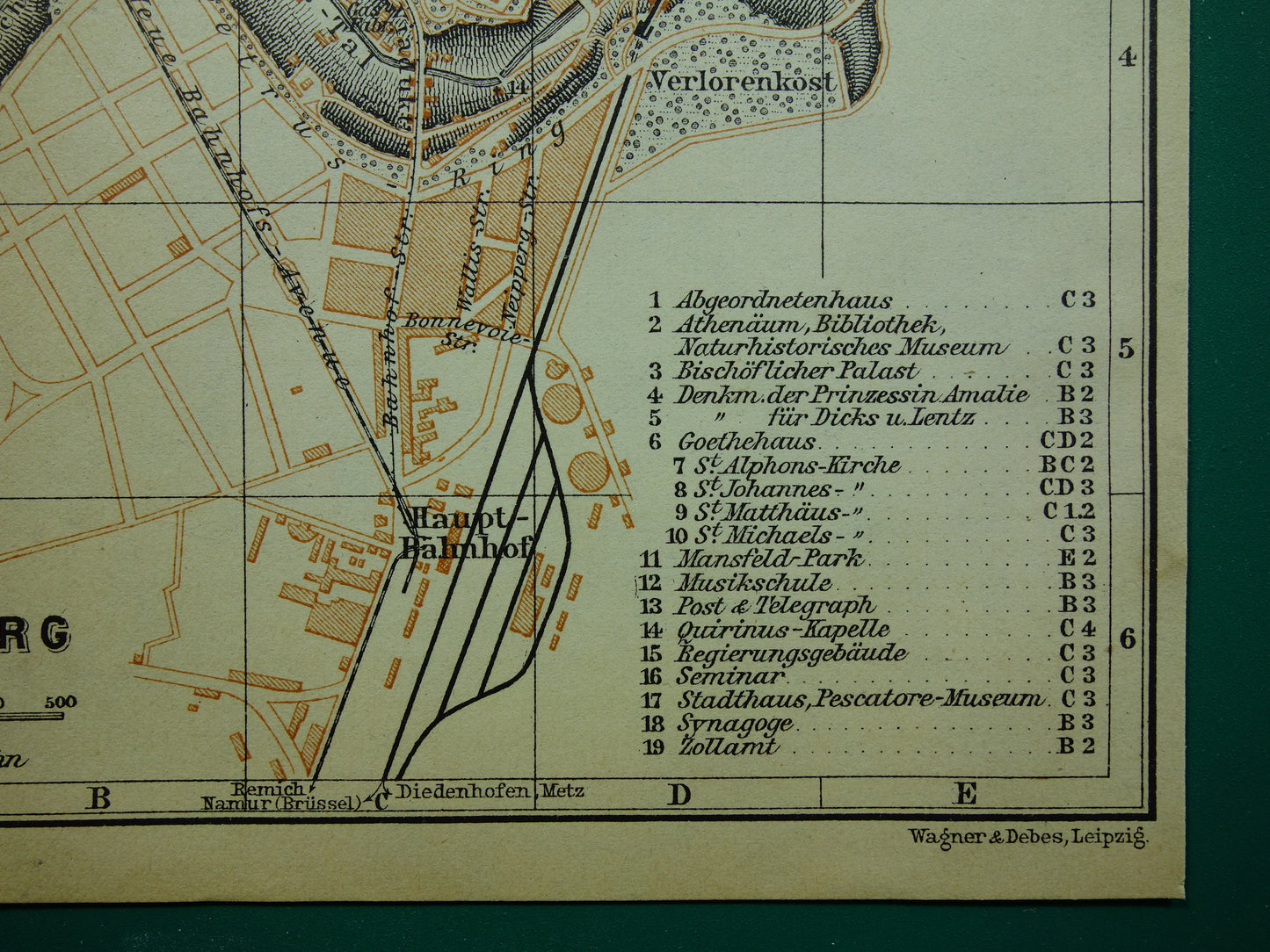 LUXEMBURG oude kaart van Luxembourg Stad uit 1904 kleine originele antieke plattegrond landkaart