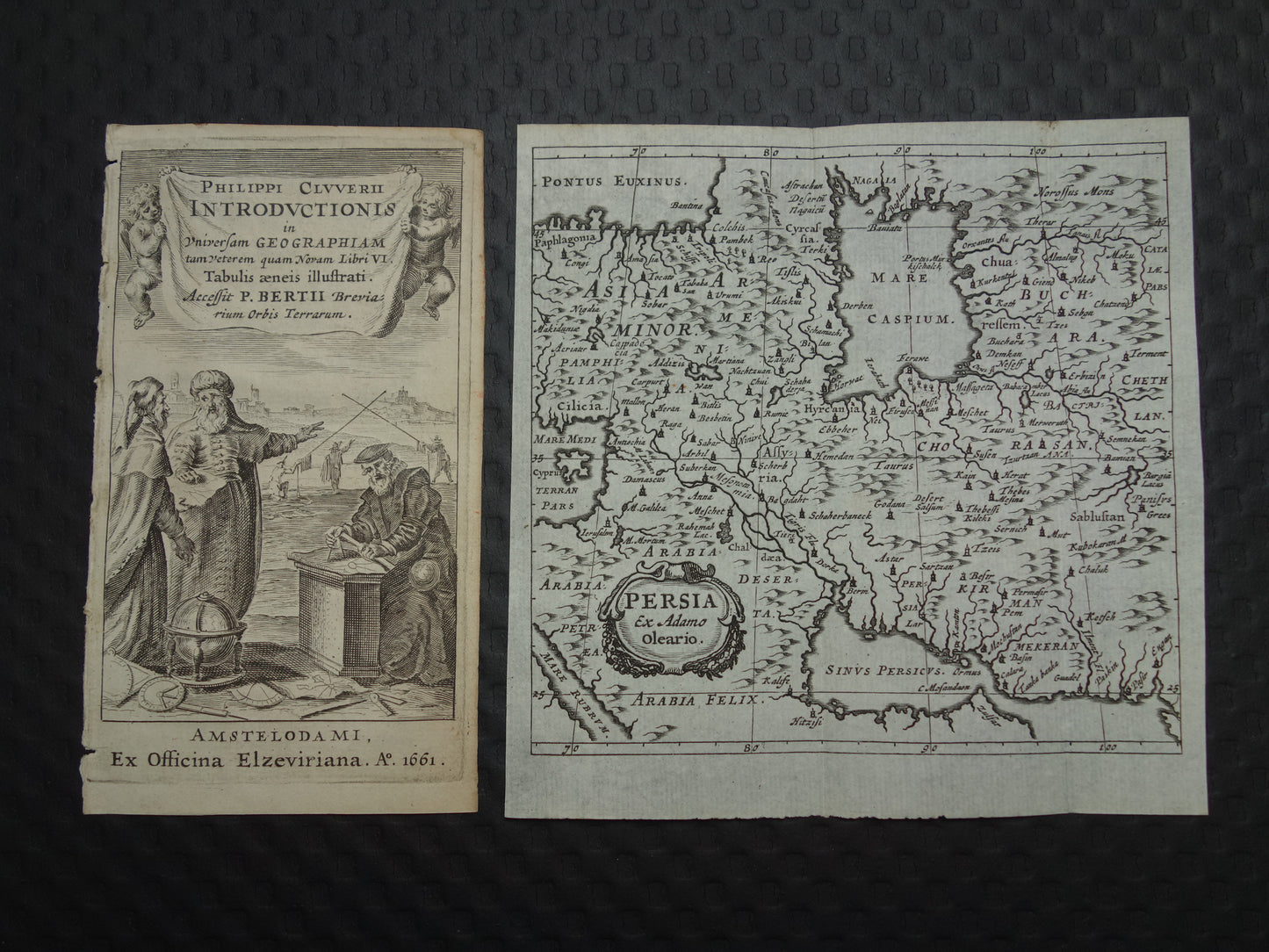 Oude kaart van Perzië 1661 originele antieke landkaart Perzische Rijk klein formaat Iran Irak
