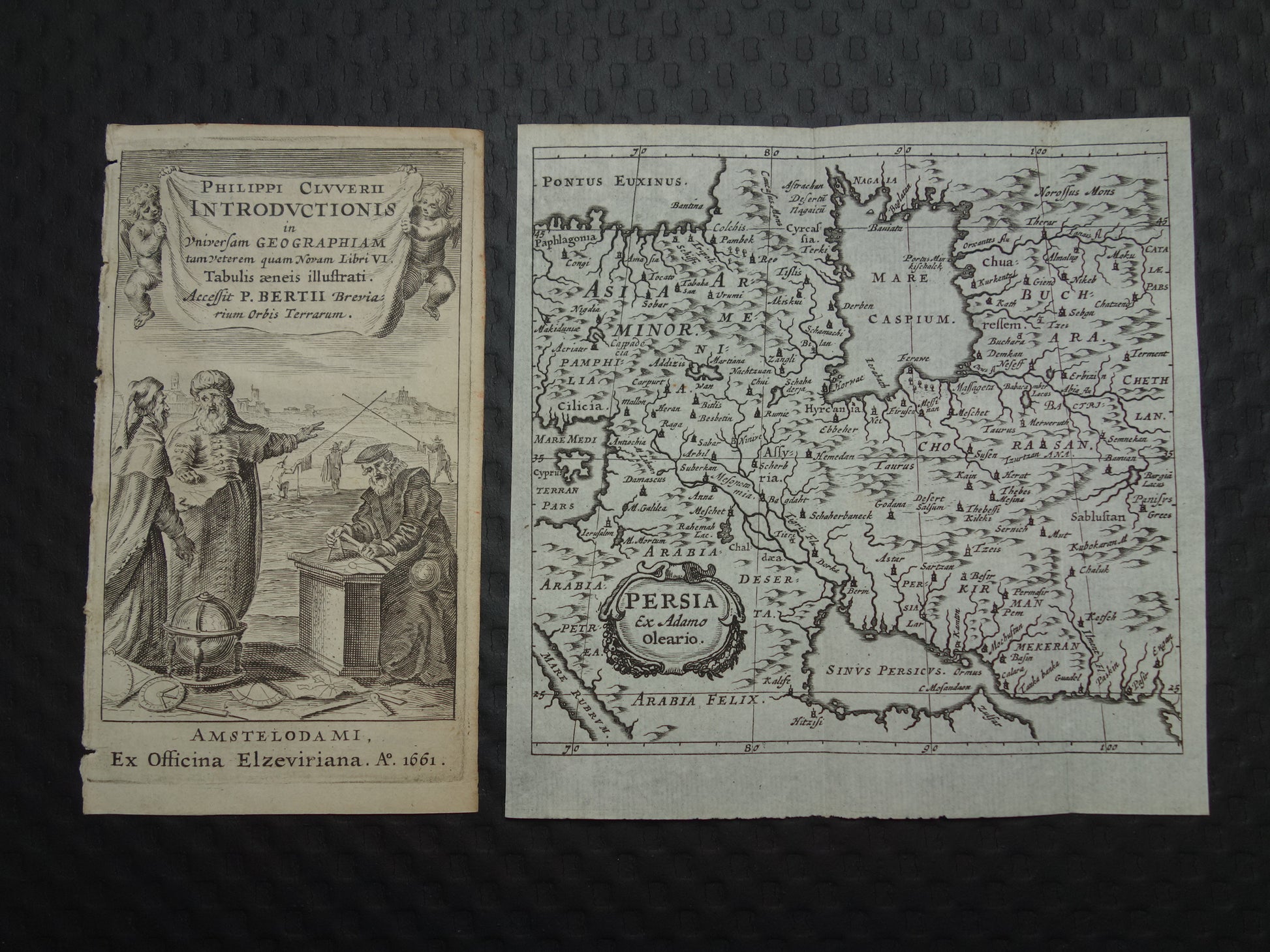 Oude kaart van Perzië 1661 originele antieke landkaart Perzische Rijk klein formaat Iran Irak
