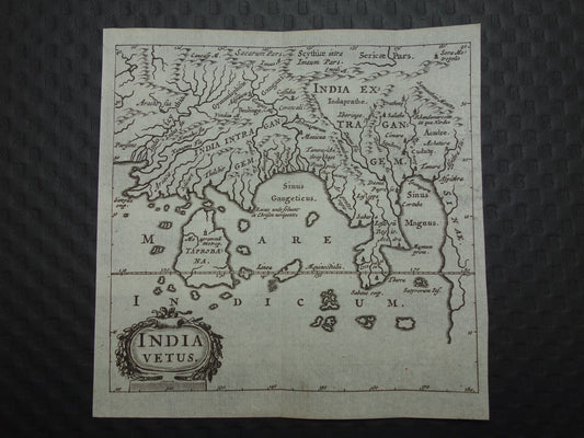 INDIA 360+ jaar oude kaart van India Sri Lanka 1661 originele antieke landkaart Taprobana klein formaat