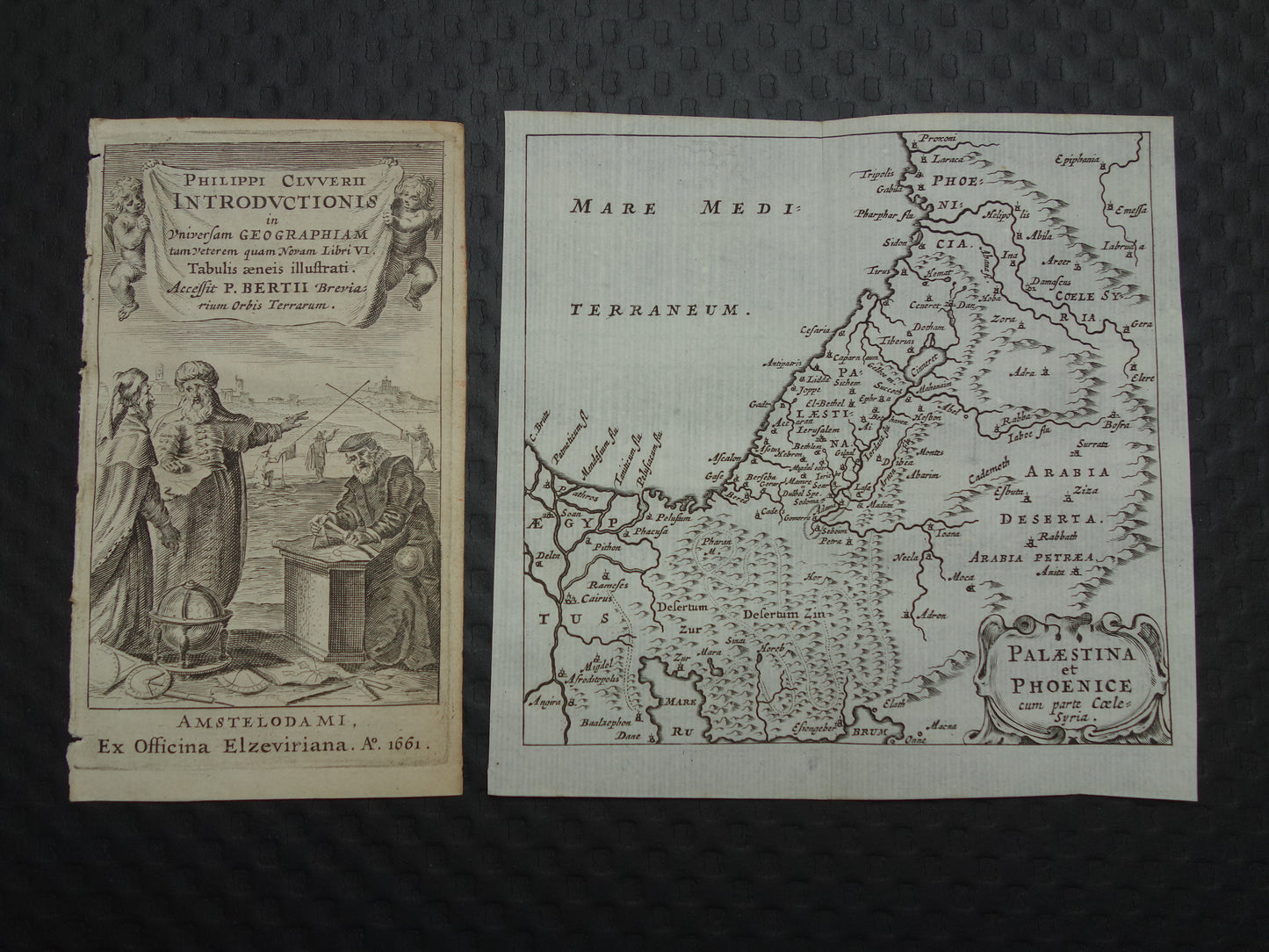 Oude kaart van Palestina  Fenicië Phoenicië in de oudheid 1661 originele antieke landkaart klein formaat 1661 Cluver Palaestina et Phoenice cum parte coele Syria