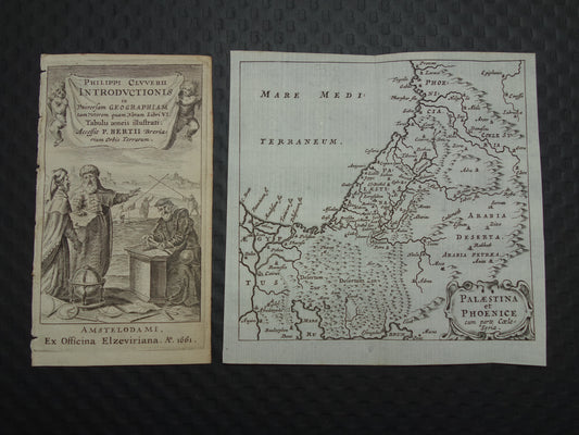 Oude kaart van Palestina  Fenicië Phoenicië in de oudheid 1661 originele antieke landkaart klein formaat 1661 Cluver Palaestina et Phoenice cum parte coele Syria