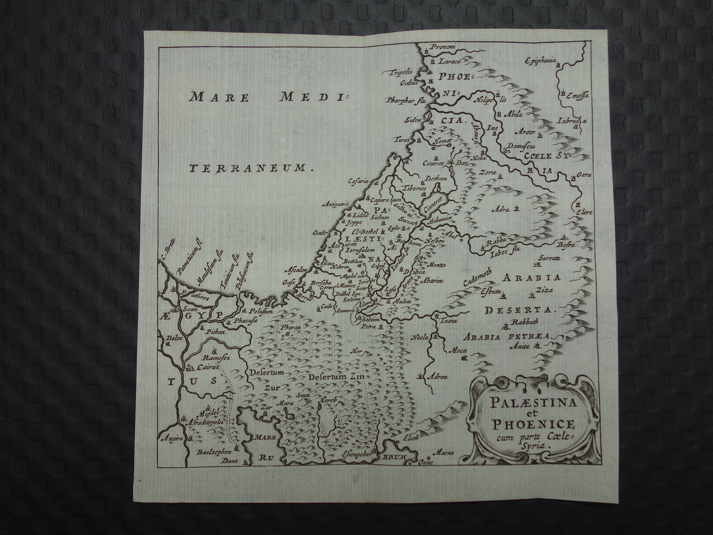 Oude kaart van Palestina  Fenicië Phoenicië in de oudheid 1661 originele antieke landkaart klein formaat 1661 Cluver Palaestina et Phoenice cum parte coele Syria