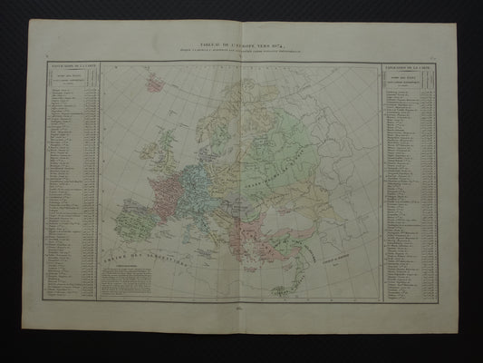 Oude kaart van Europa rond het jaar 1074 originele antieke landkaart uit 1830 geschiedeniskaart