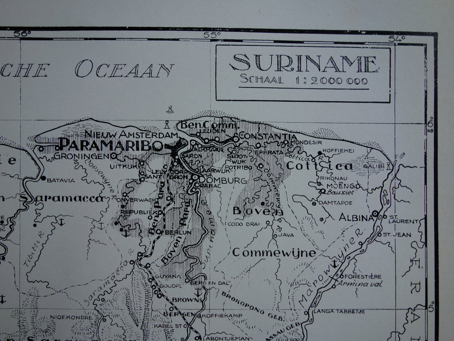 Suriname oude kaart uit 1938 originele vintage landkaart van Suriname - Nederlandse kaart