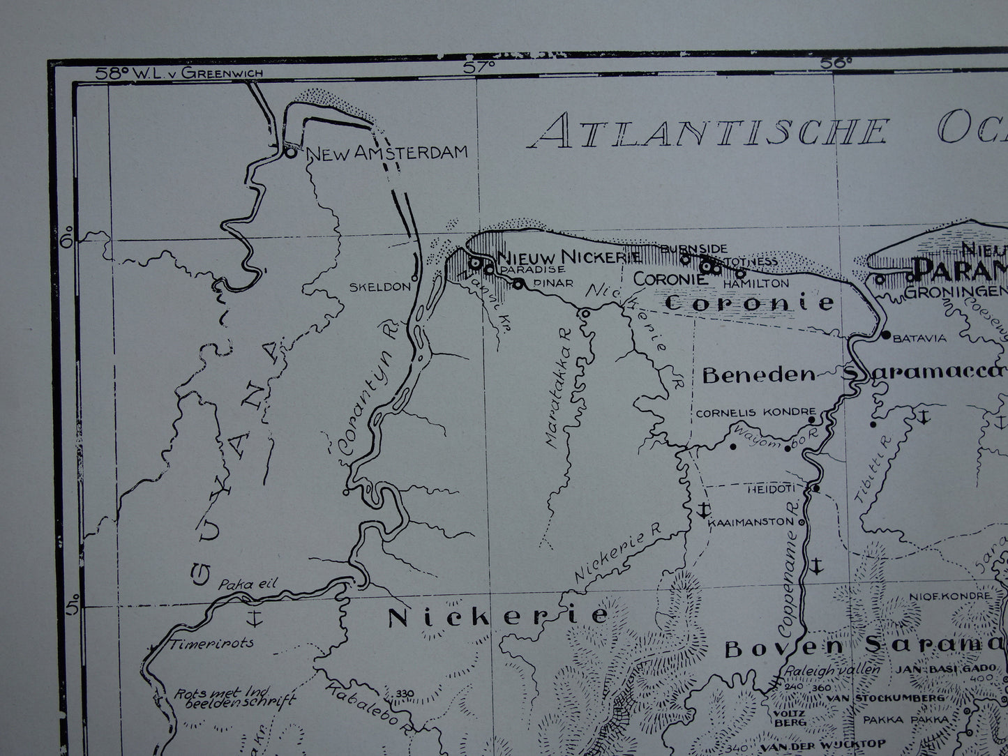 Suriname oude kaart uit 1938 originele vintage landkaart van Suriname - Nederlandse kaart