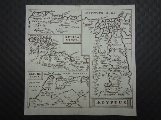 360+ jaar oude kaart van Afrika 1661 originele antieke landkaart Egypte Africa Minor Mauritanië Libië Tunesië