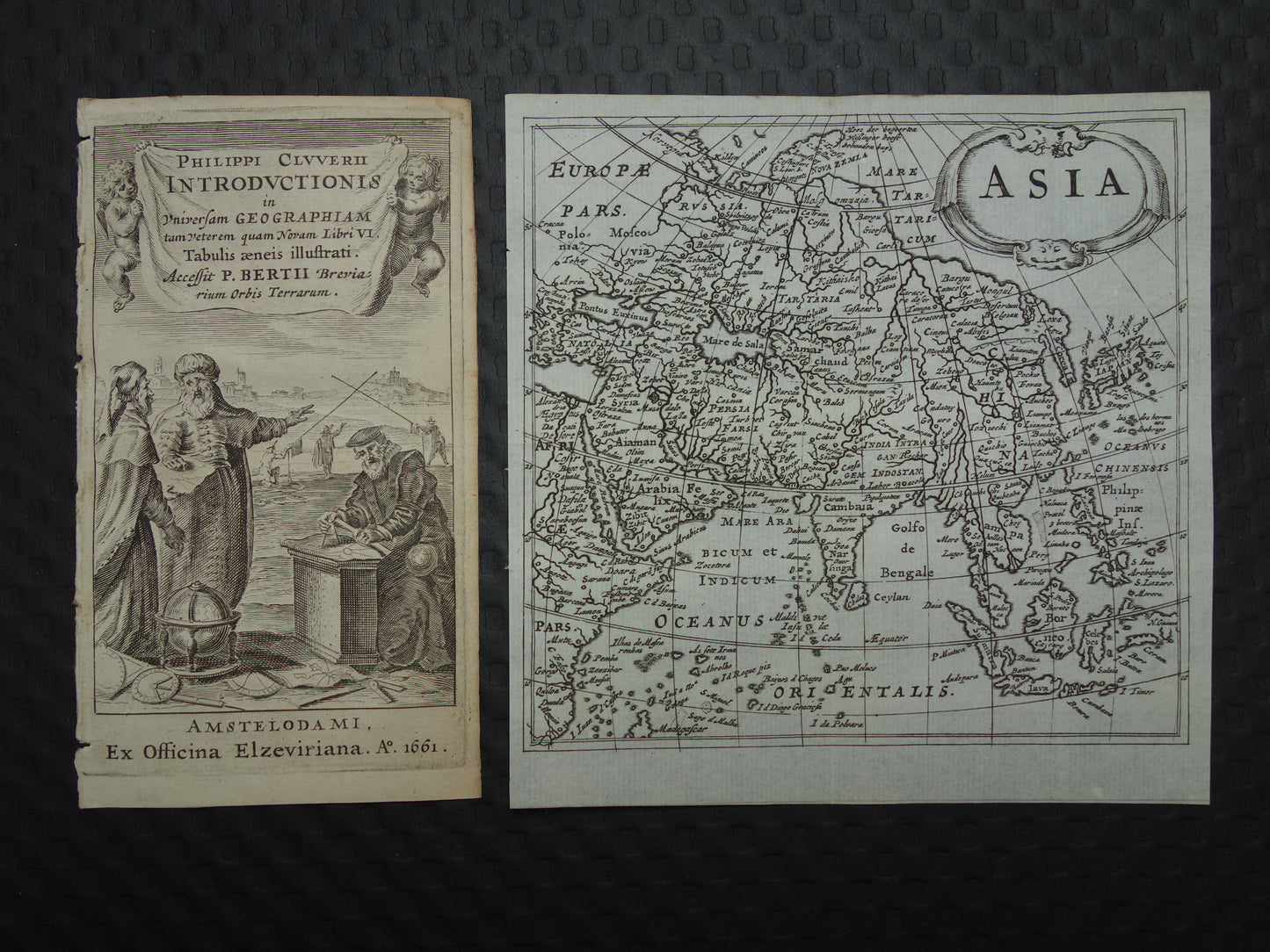 AZIE 360+ jaar oude kaart van Azië 1661 originele antieke landkaart continent klein formaat Cluver Asia