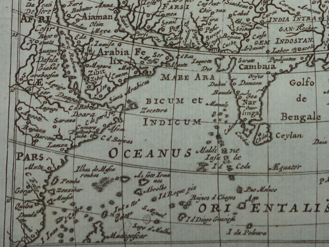 AZIE 360+ jaar oude kaart van Azië 1661 originele antieke landkaart continent klein formaat Cluver Asia