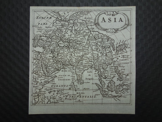 AZIE 360+ jaar oude kaart van Azië 1661 originele antieke landkaart continent klein formaat Cluver Asia