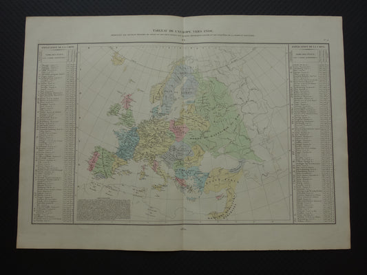 Oude kaart van Europa rond het jaar 1300 Gouden Horde originele antieke landkaart uit 1830 geschiedeniskaart