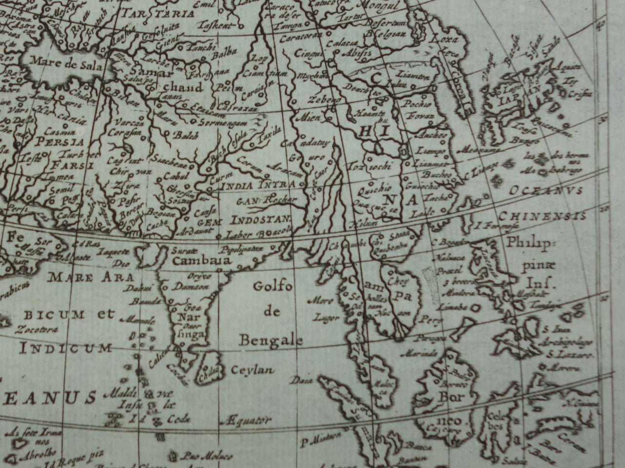 AZIE 360+ jaar oude kaart van Azië 1661 originele antieke landkaart continent klein formaat Cluver Asia