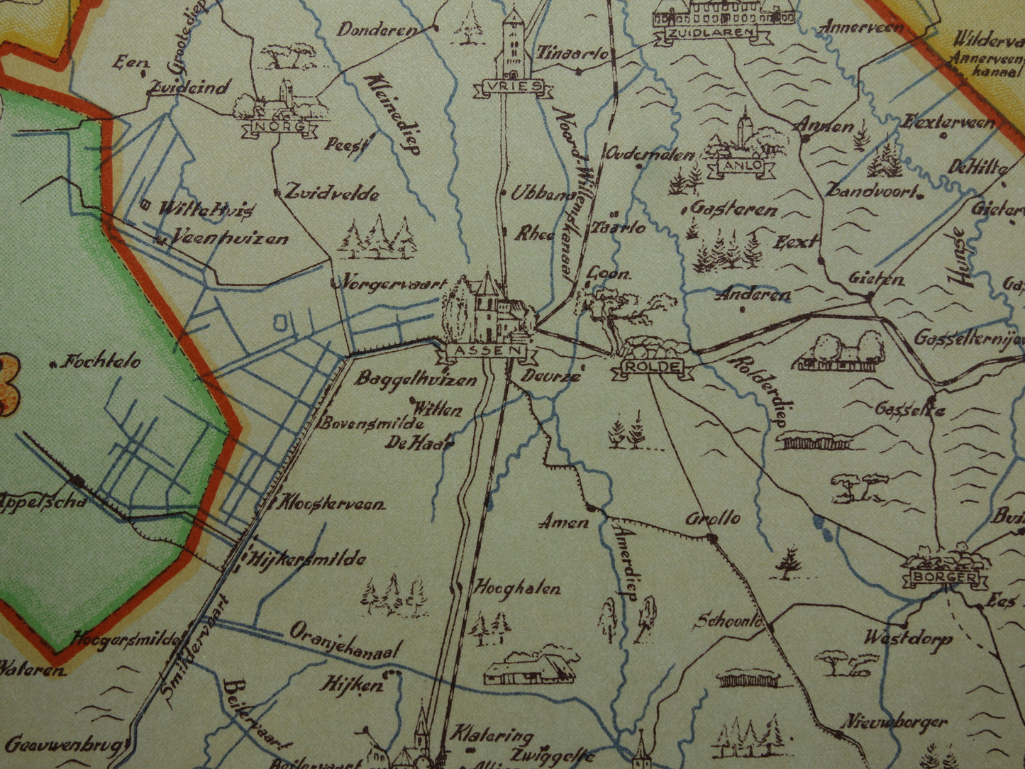 DRENTE Vintage kaart van de provincie Drente uit 1947 Oude historische landkaart