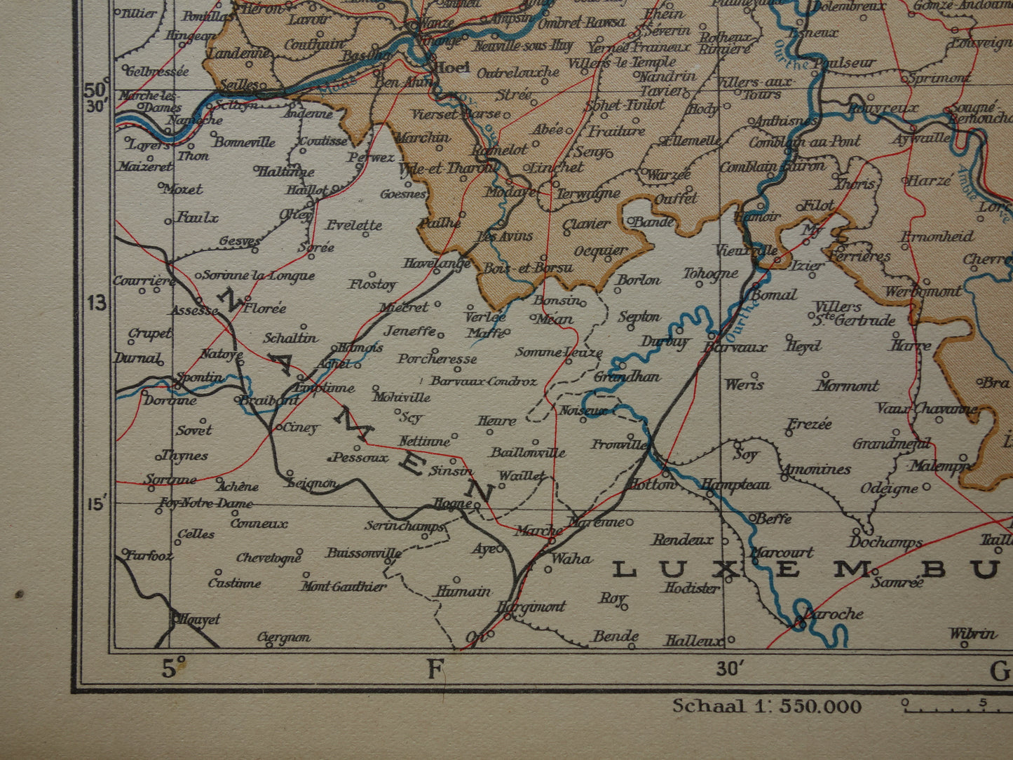 LUIK Oude kaart van provincie Luik België uit 1936 Originele vintage Nederlandse kaart