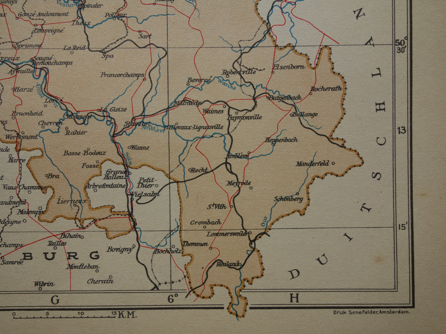 LUIK Oude kaart van provincie Luik België uit 1936 Originele vintage Nederlandse kaart