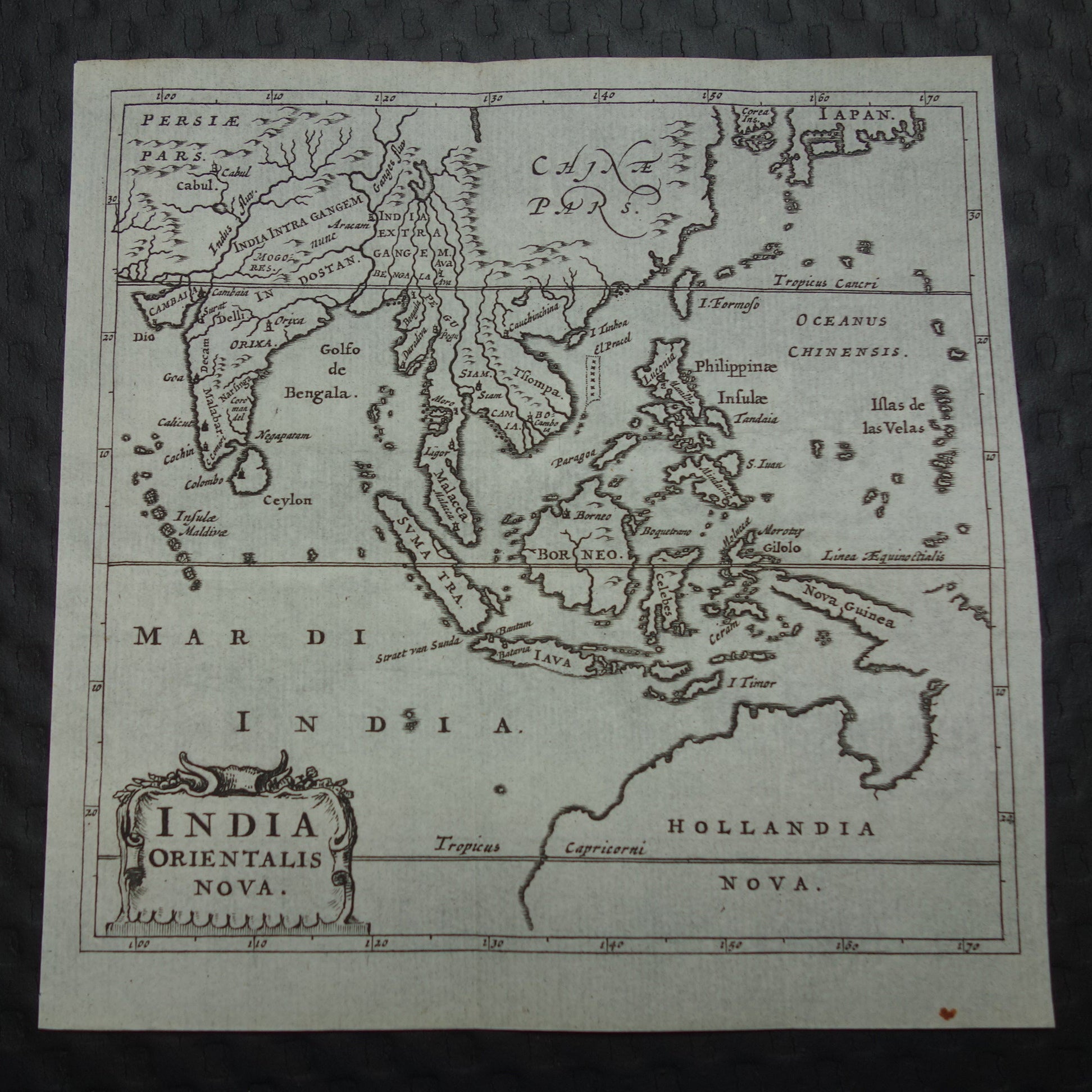 360+ jaar oude kaart van Indonesië Filipijnen Zuidoost-Azië 1661 originele antieke Nederlandse landkaart India klein formaat