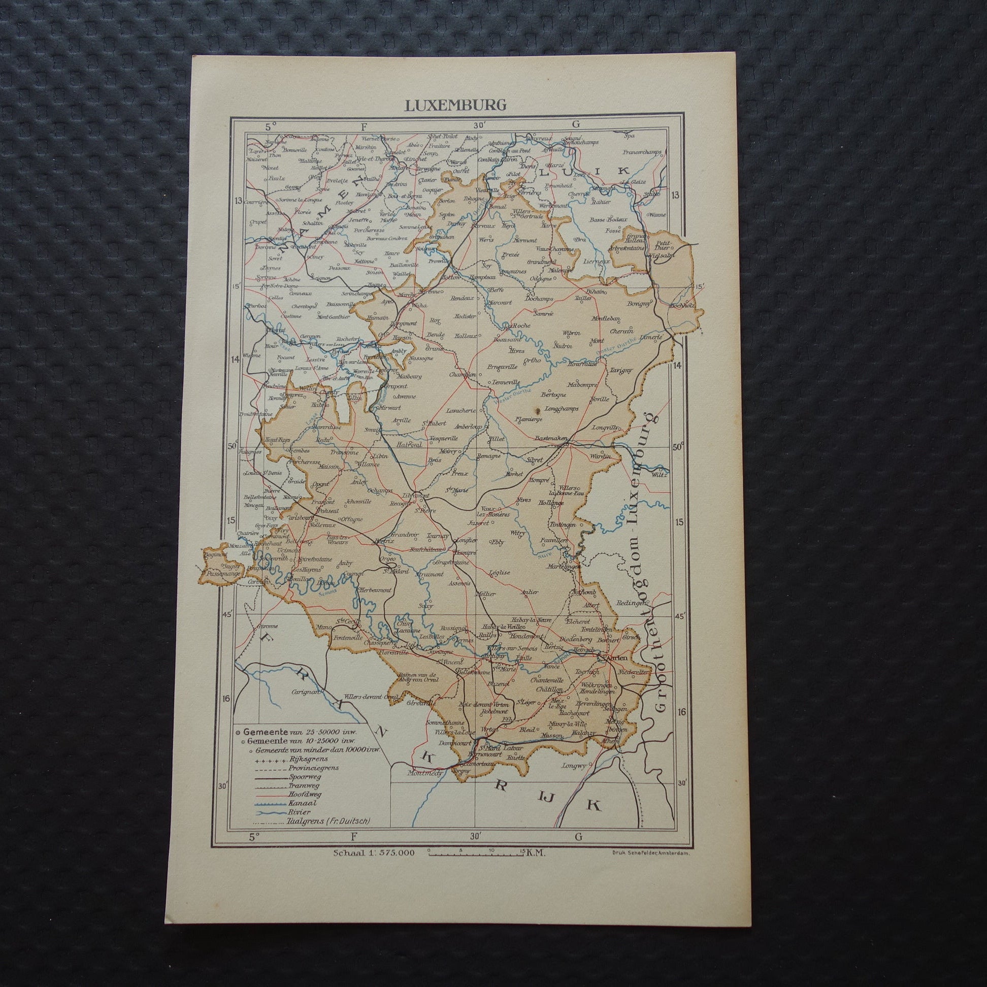 LUXEMBURG Oude kaart van provincie Lussimbork België uit 1936 Originele vintage Nederlandse kaart