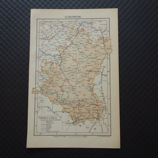 LUXEMBURG Oude kaart van provincie Lussimbork België uit 1936 Originele vintage Nederlandse kaart