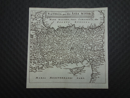 360+ jaar oude kaart van Turkije 1661 originele antieke landkaart Cyprus Cluver Natolia quae olim Asia Minor