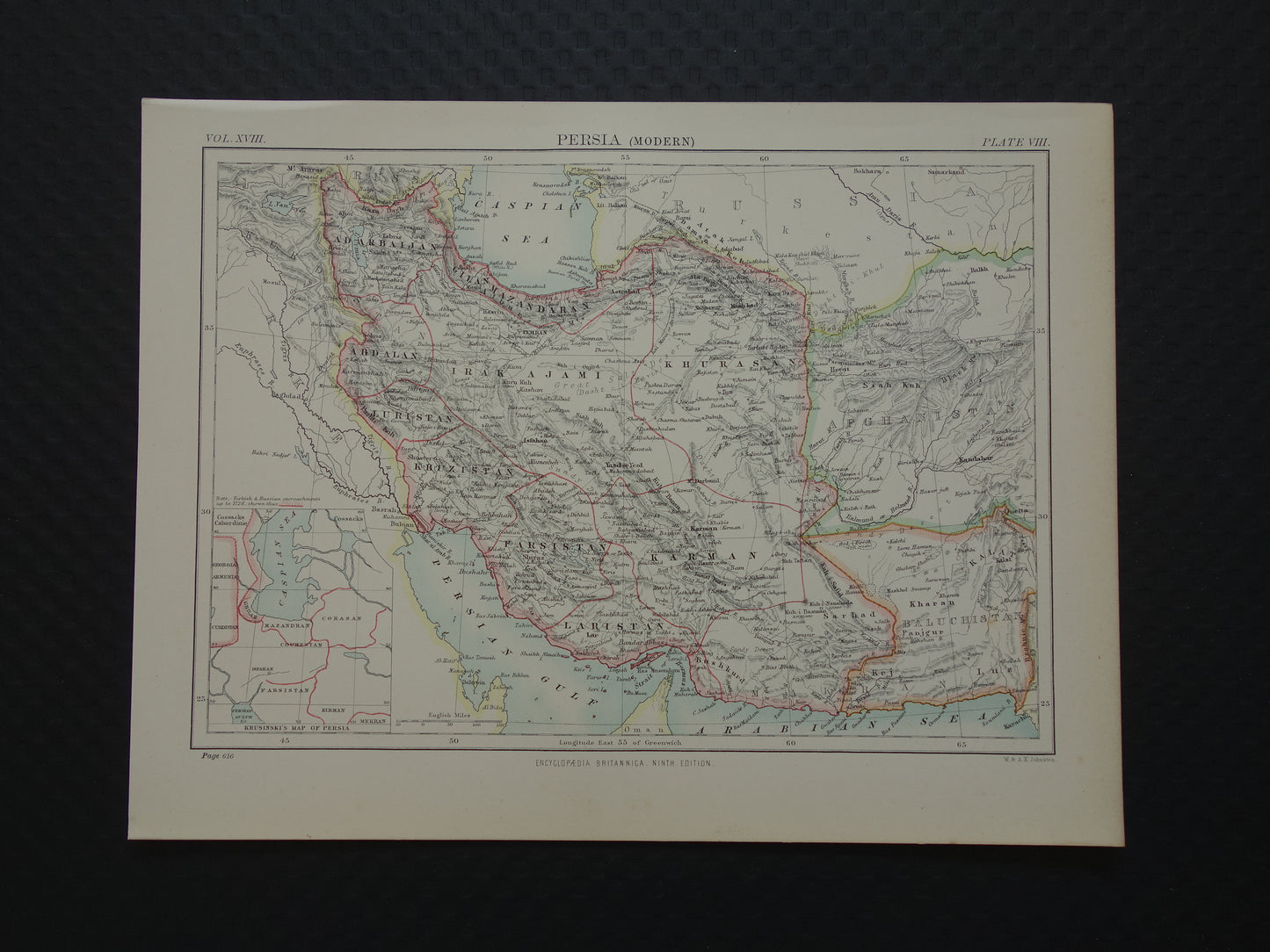 Originele oude kaart van Perzië / Iran uit 1883 antieke Engelse landkaart