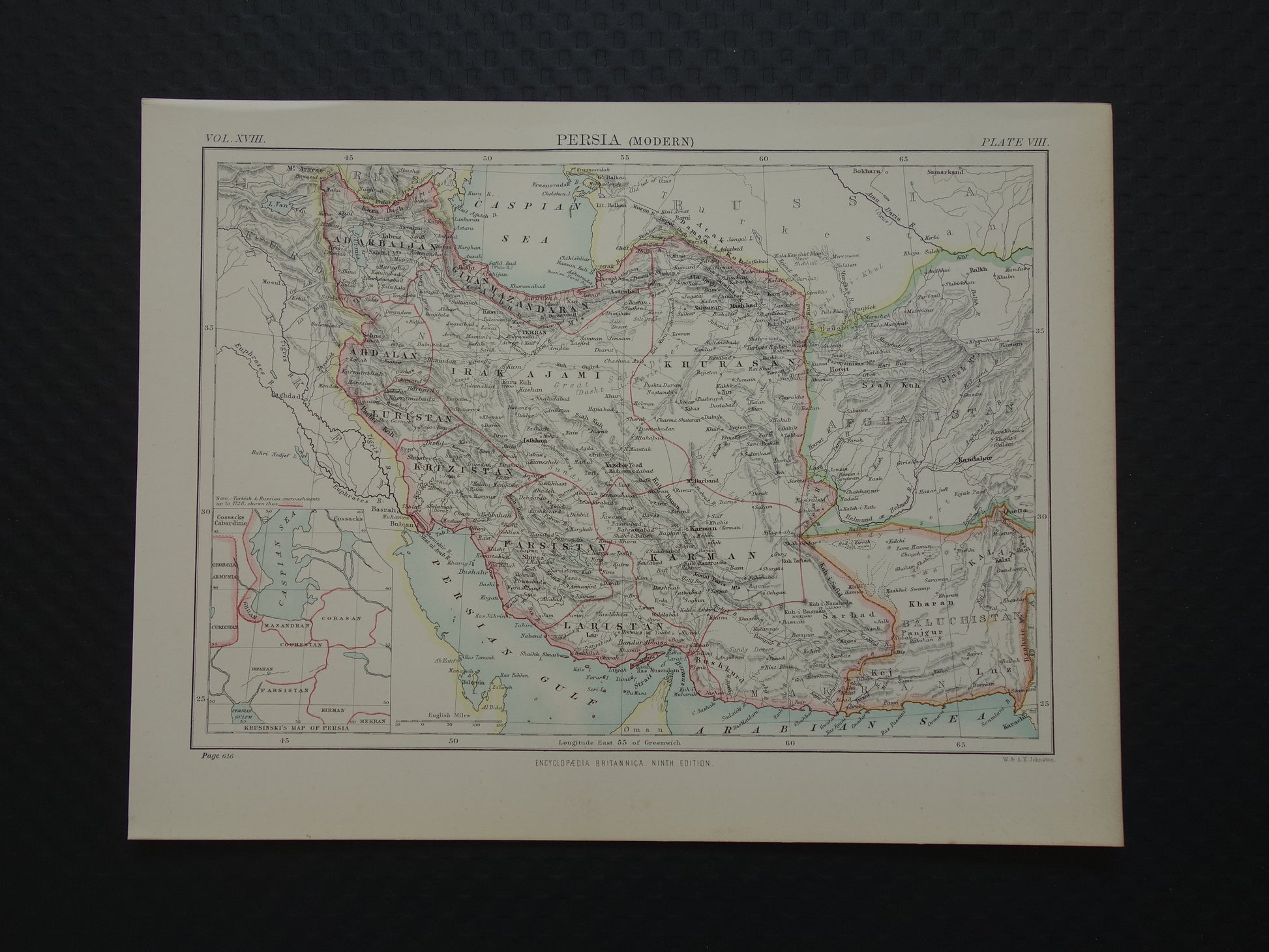 Originele oude kaart van Perzië / Iran uit 1883 antieke Engelse landkaart