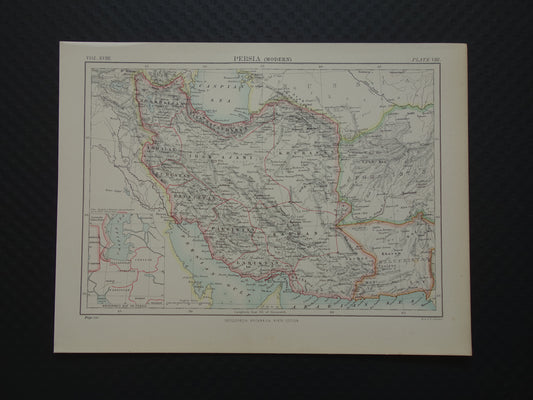 Originele oude kaart van Perzië / Iran uit 1883 antieke Engelse landkaart