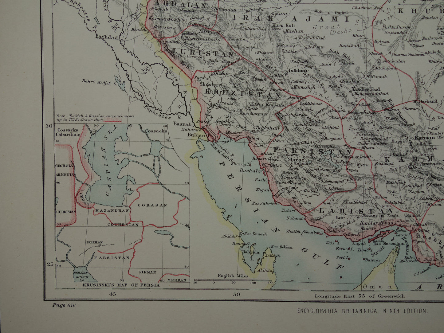 Originele oude kaart van Perzië / Iran uit 1883 antieke Engelse landkaart
