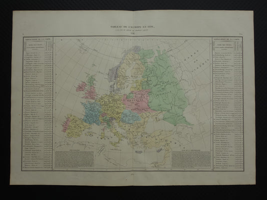 Oude kaart van Europa in het jaar 1556 keizer Karel V originele antieke landkaart uit 1830 geschiedeniskaart