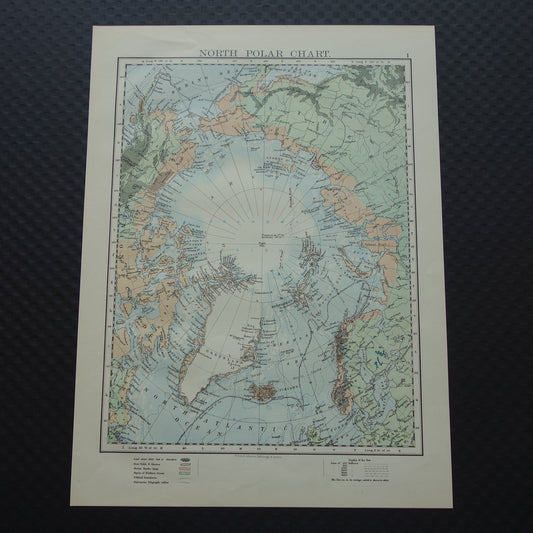 NOORDPOOL Oude kaart van de Noordpool uit 1901 originele antieke Engelse landkaart Poolgebied
