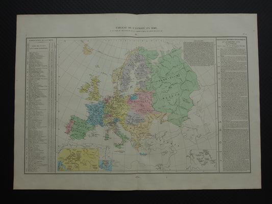 Oude kaart van Europa in het jaar 1648 Vrede van Münster originele antieke landkaart uit 1830 geschiedeniskaart