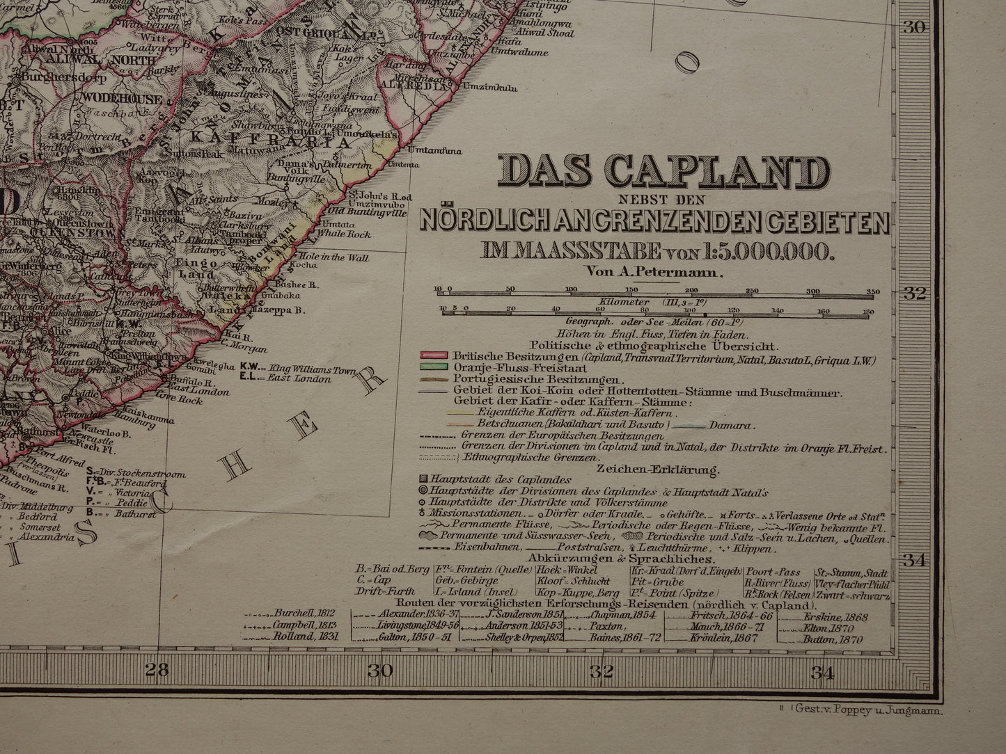 Oude landkaart van Zuid-Afrika in 1881 Grote originele 140+ jaar antieke kaart van Oranje Vrijstaat Namibië Botswana Kaapland Transvaal