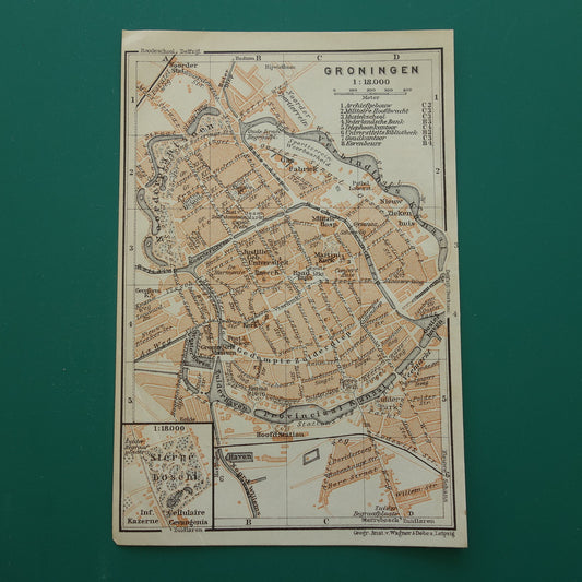 Groningen oude kaart van Groningen Stad uit 1910 kleine originele antieke plattegrond vintage print