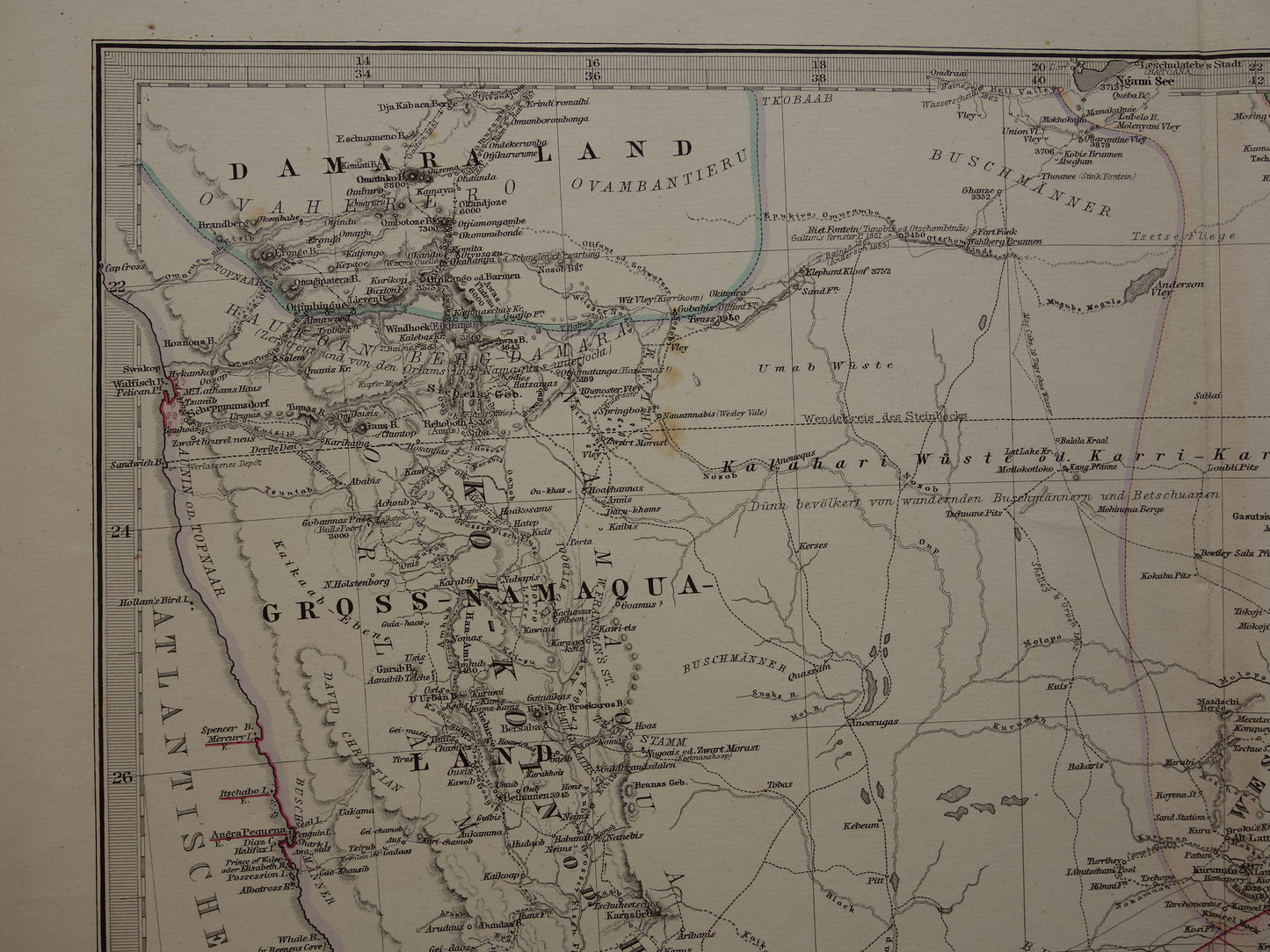 Oude landkaart van Zuid-Afrika in 1881 Grote originele 140+ jaar antieke kaart van Oranje Vrijstaat Namibië Botswana Kaapland Transvaal