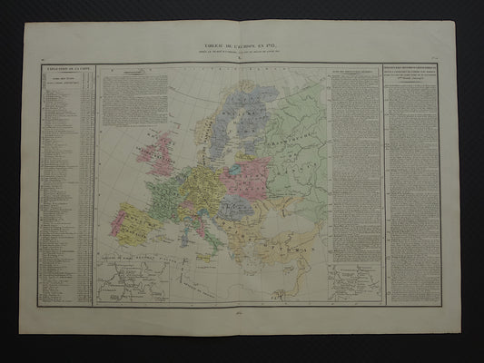 Oude kaart van Europa in het jaar 1713 originele antieke landkaart uit 1830 Vrede van Utrecht geschiedeniskaart