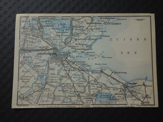 AMSTERDAM oude landkaart van Amsterdam en omgeving uit 1910 kleine originele antieke kaart Muiden Naarden Zaandam Noord-Holland