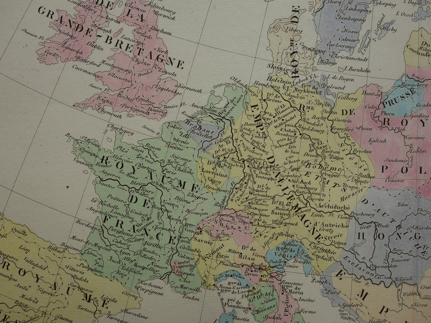 Oude kaart van Europa in het jaar 1713 originele antieke landkaart uit 1830 Vrede van Utrecht geschiedeniskaart