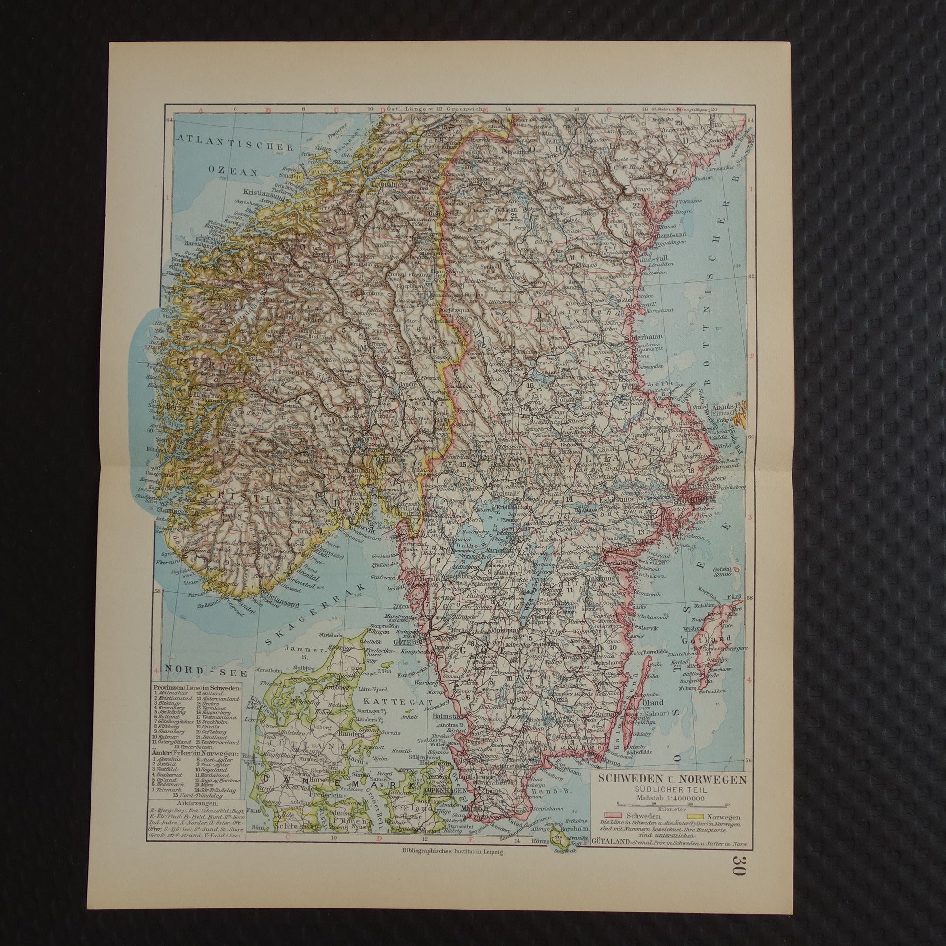 Oude kaart van Zweden en Noorwegen uit 1928 originele vintage landkaart Stockholm Oslo