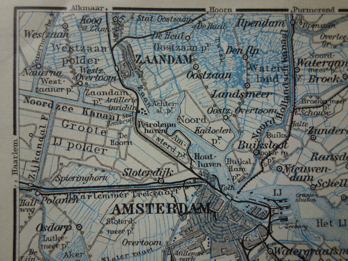 AMSTERDAM oude landkaart van Amsterdam en omgeving uit 1910 kleine originele antieke kaart Muiden Naarden Zaandam Noord-Holland