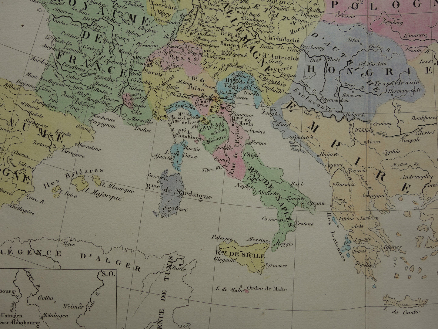 Oude kaart van Europa in het jaar 1713 originele antieke landkaart uit 1830 Vrede van Utrecht geschiedeniskaart