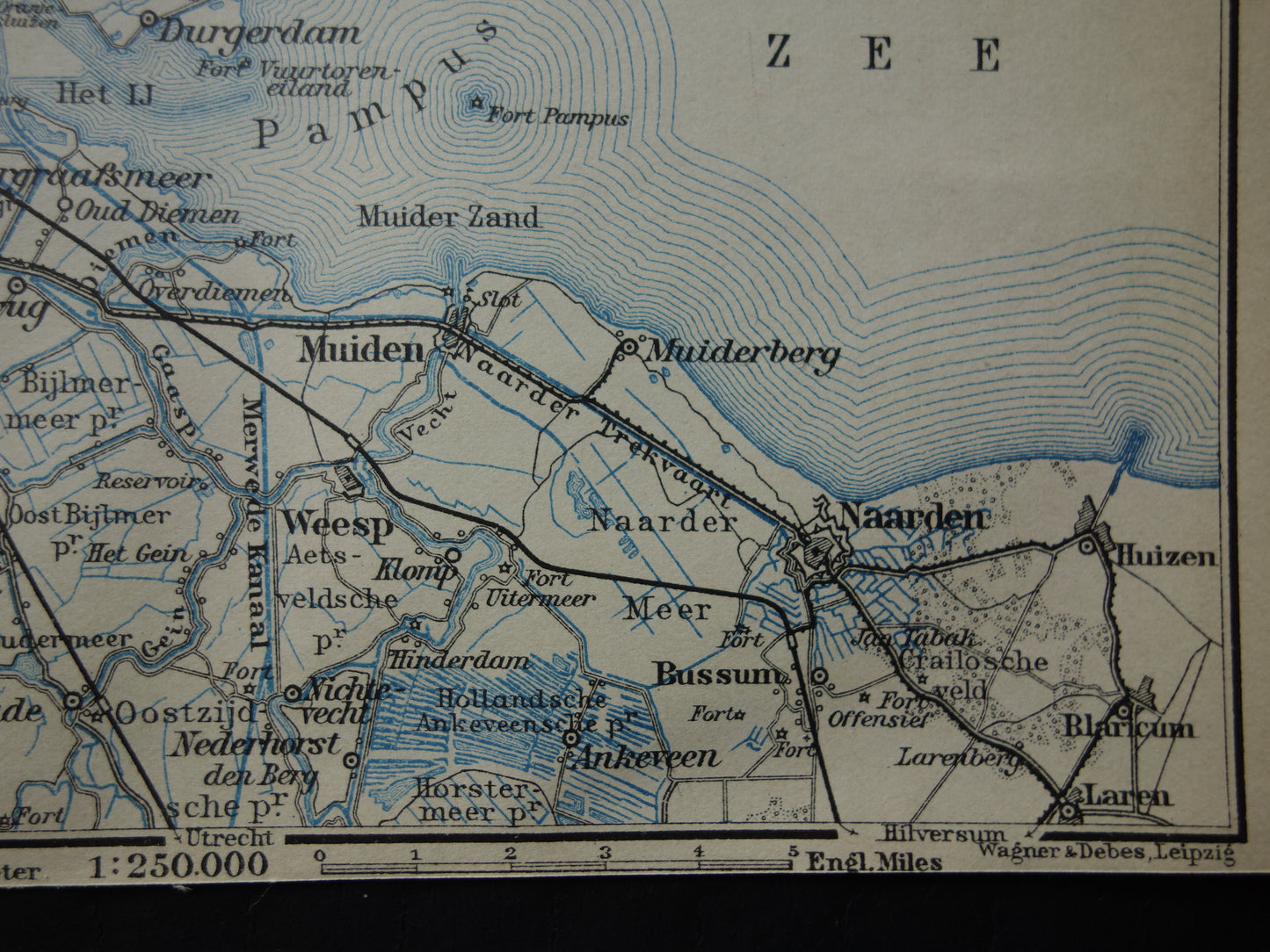 AMSTERDAM oude landkaart van Amsterdam en omgeving uit 1910 kleine originele antieke kaart Muiden Naarden Zaandam Noord-Holland
