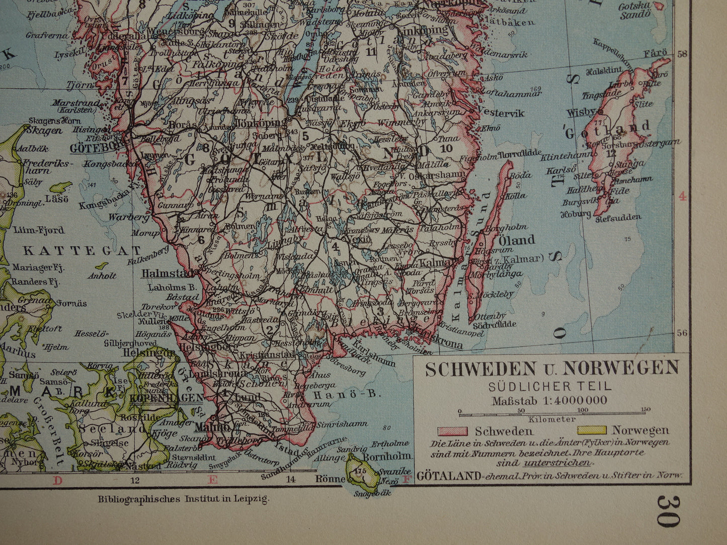 Oude kaart van Zweden en Noorwegen uit 1928 originele vintage landkaart Stockholm Oslo