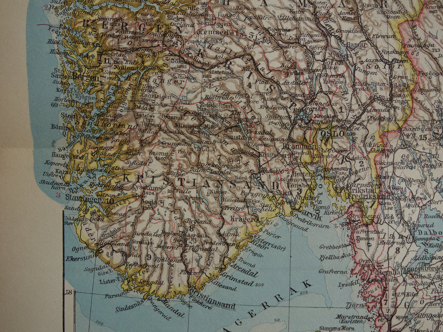 Oude kaart van Zweden en Noorwegen uit 1928 originele vintage landkaart Stockholm Oslo