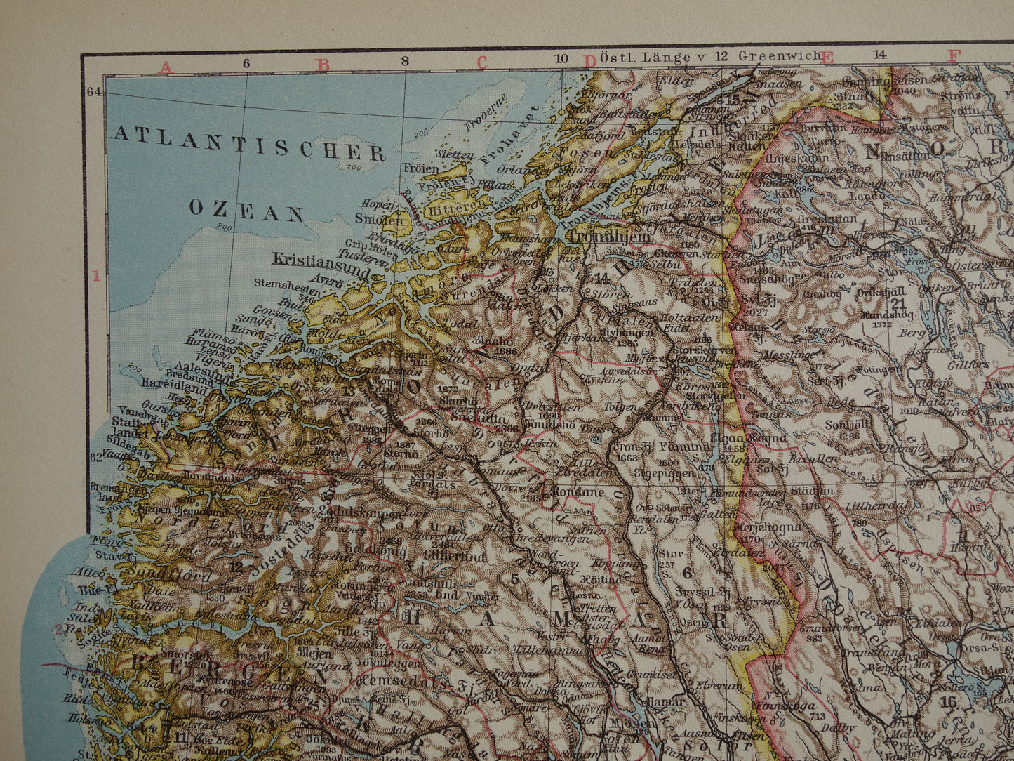 Oude kaart van Zweden en Noorwegen uit 1928 originele vintage landkaart Stockholm Oslo