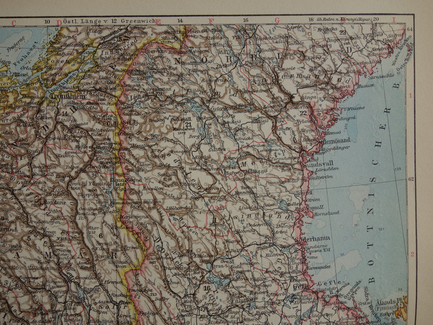 Oude kaart van Zweden en Noorwegen uit 1928 originele vintage landkaart Stockholm Oslo