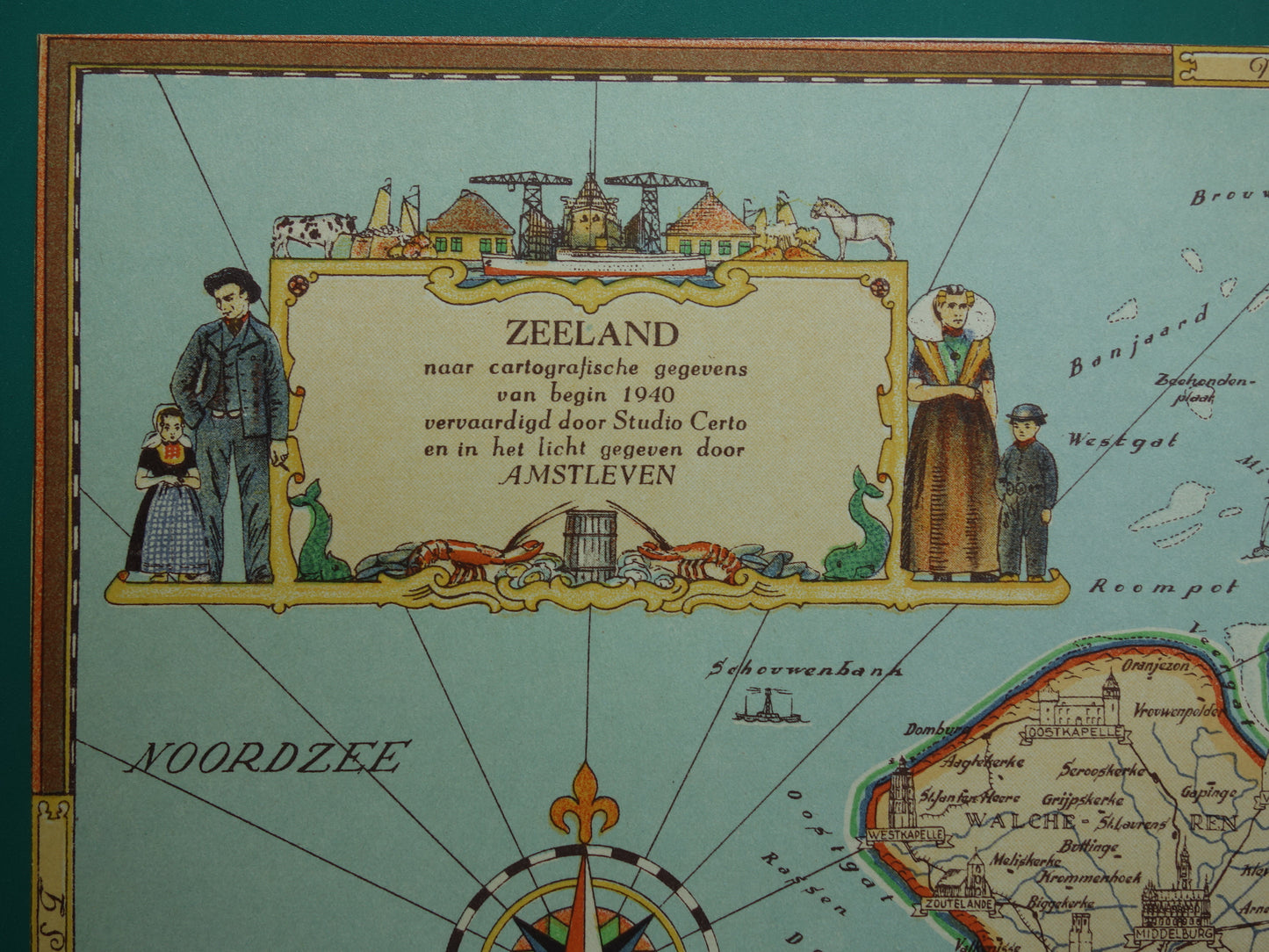 ZEELAND Vintage kaart van de provincie Zeeland uit 1947 Oude historische landkaart