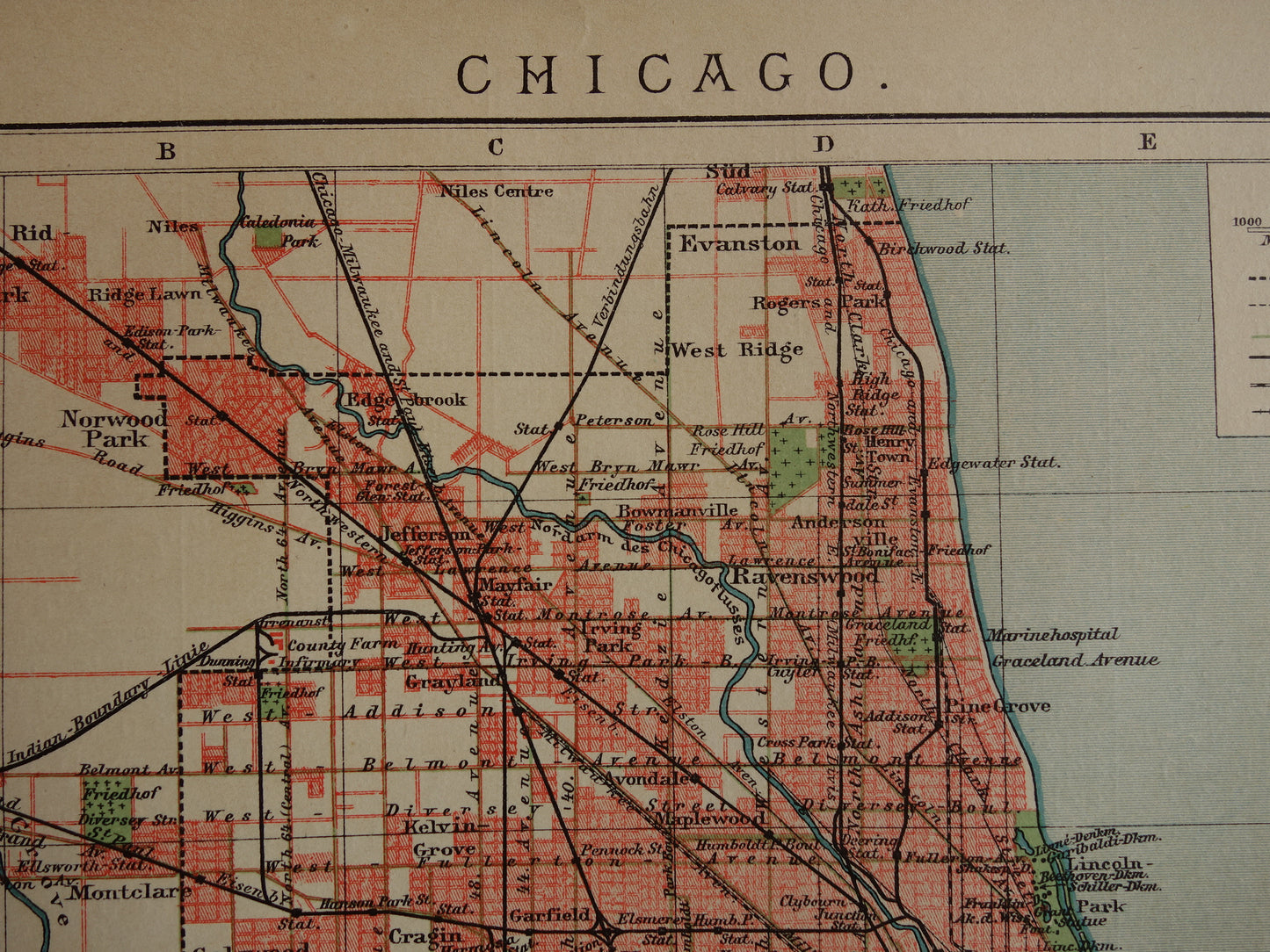 CHICAGO antieke plattegrond oude kaart van Chicago uit 1911 - originele vintage historische kaarten met jaartal