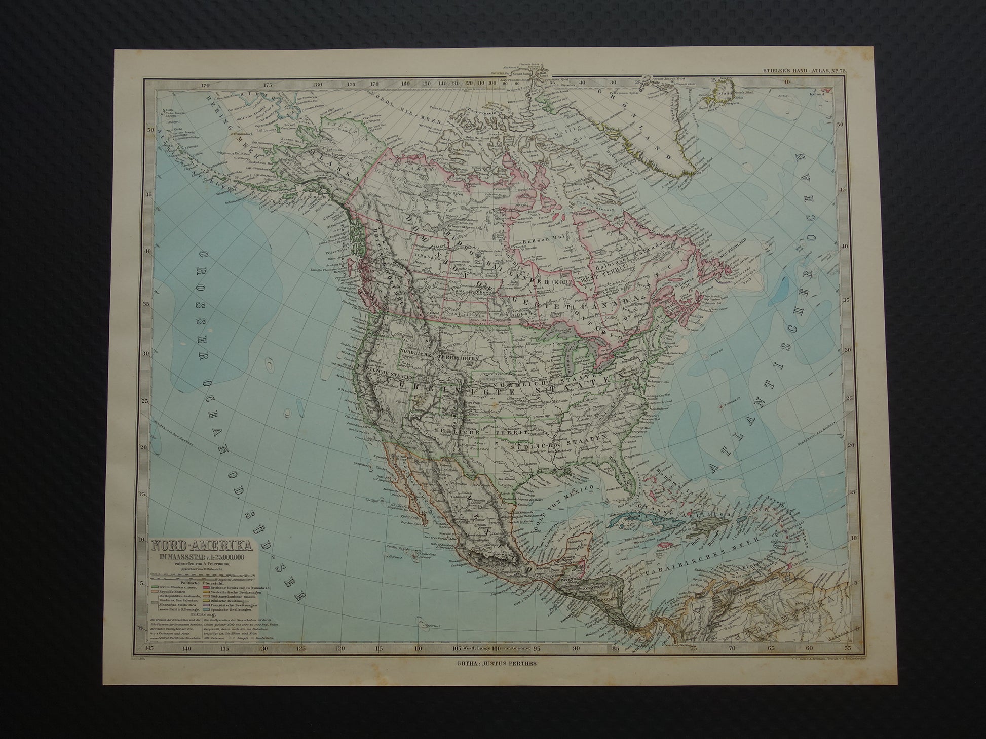 Oude landkaart van Noord-Amerika in 1884 Antieke kaart van de VS Canada Mexico